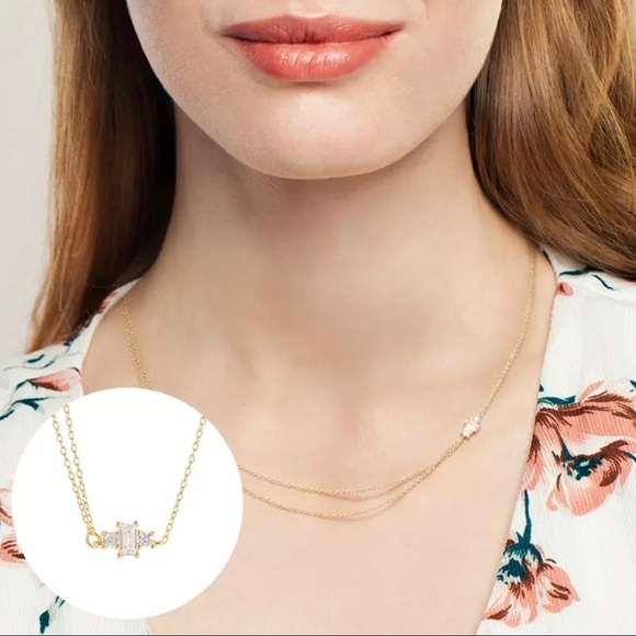Geo Crystals Asymmetrical Dual Chain 18k Gold Plated S925 Necklace - Picture 1 of 9